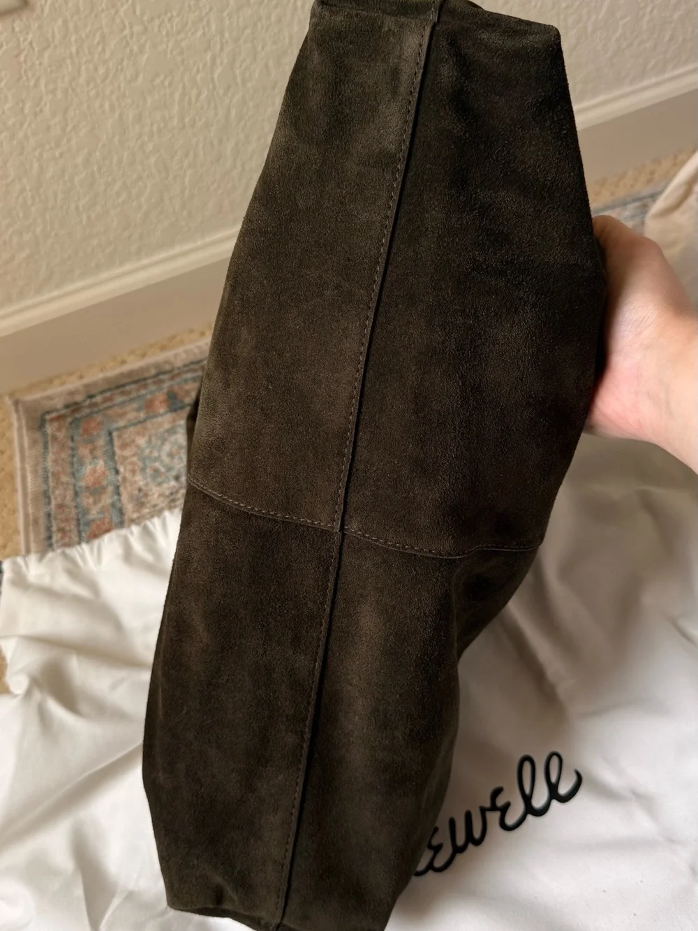 Madewell Slouchy Large Green Suede Hobo Leather Tote - Picture 3 of 9